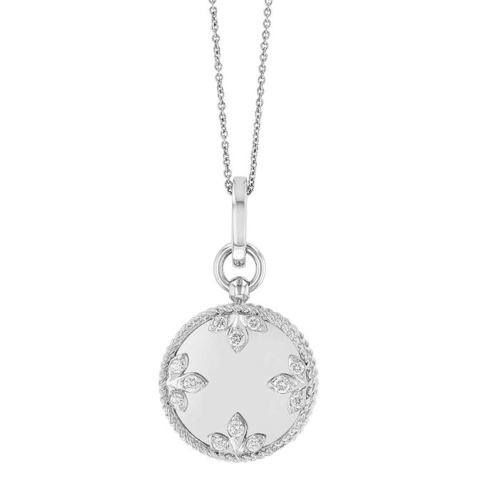 Roberto Coin Diamond Floral Circle Pendant in White Gold