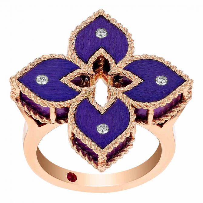 Roberto Coin Venetian Princess Purple Titanium & Diamond Flower Ring in Rose Gold