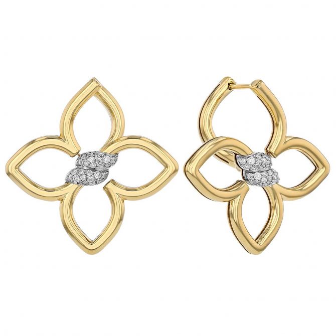 Roberto Coin Cialoma Diamond Pavé Twist Flower Drop Earrings in Yellow Gold