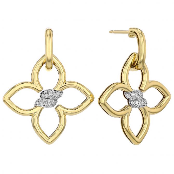 Roberto Coin Cialoma Diamond Pavé Twist Flower Dangle Hoop Earrings in Yellow Gold