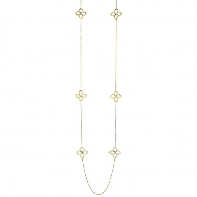 Roberto Coin Cialoma Diamond Twist Flower Station Necklace in Yellow Gold