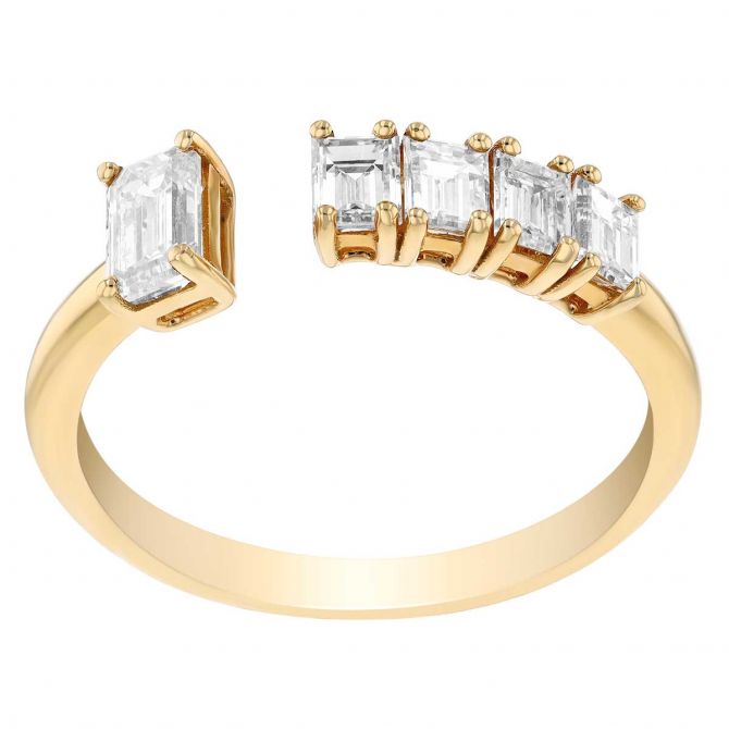 Emerald Cut Diamond 5 Stone Open Ring in Yellow Gold