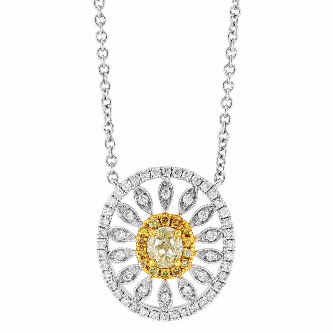 Fancy Yellow & White Diamond Sunshine Pendant in Two Tone, 18"