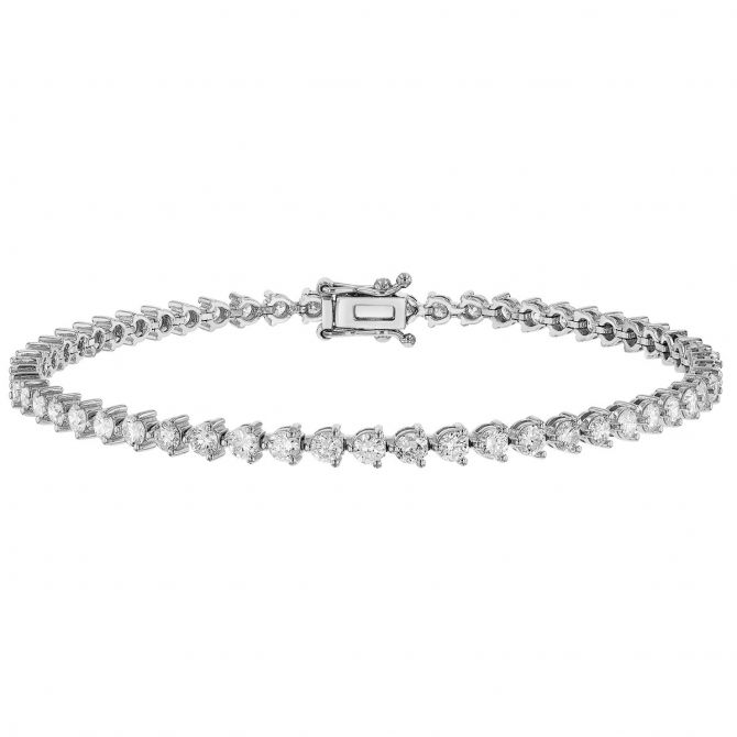 Round Diamond 3 Prong Tennis Bracelet in White Gold, 7", 4.05 cttw