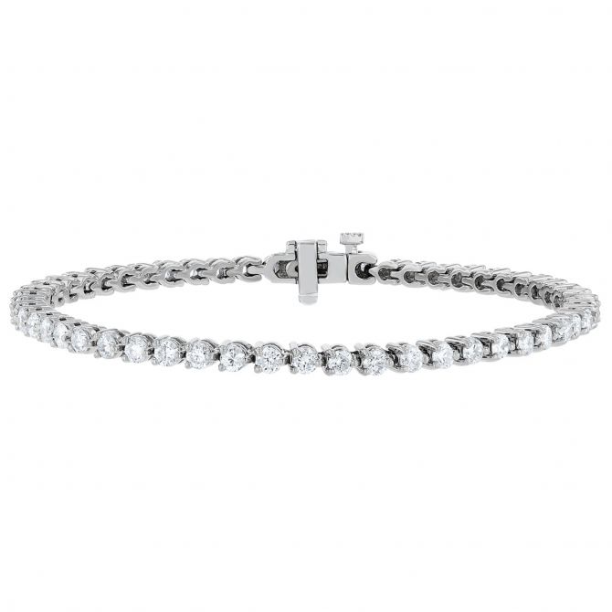 Round Diamond 3 Prong Tennis Bracelet in White Gold, 7", 3.32 cttw