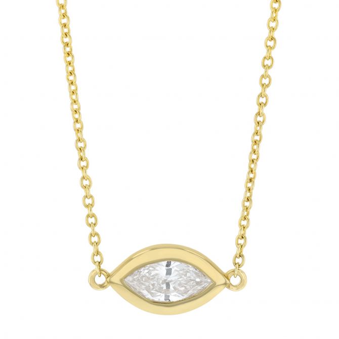 Marquise Diamond Solitaire Bezel Set Pendant in Yellow Gold