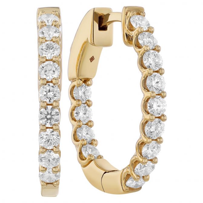 Borsheims Signature Collection Diamond In & Out Oval Hoop Earrings in 14K Gold, 1.00 cttw