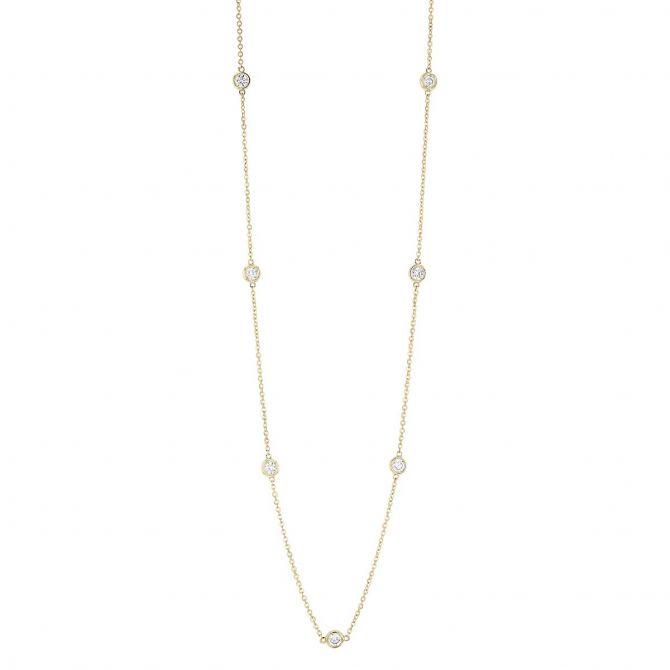 Borsheims Signature Collection Diamond 7 Station Necklace in 14K Gold, 1.00 cttw