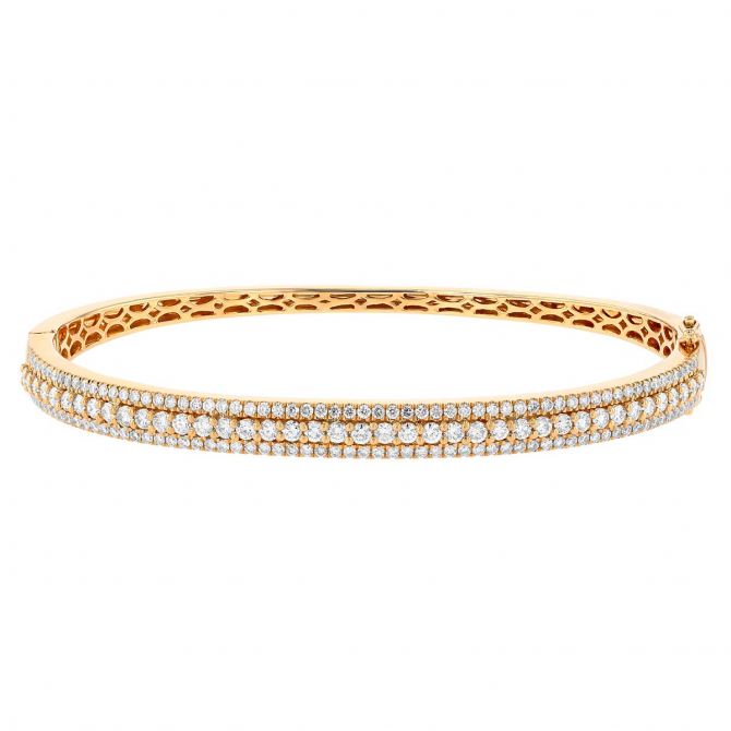 Diamond Pave Triple Row Bangle Bracelet in Yellow Gold