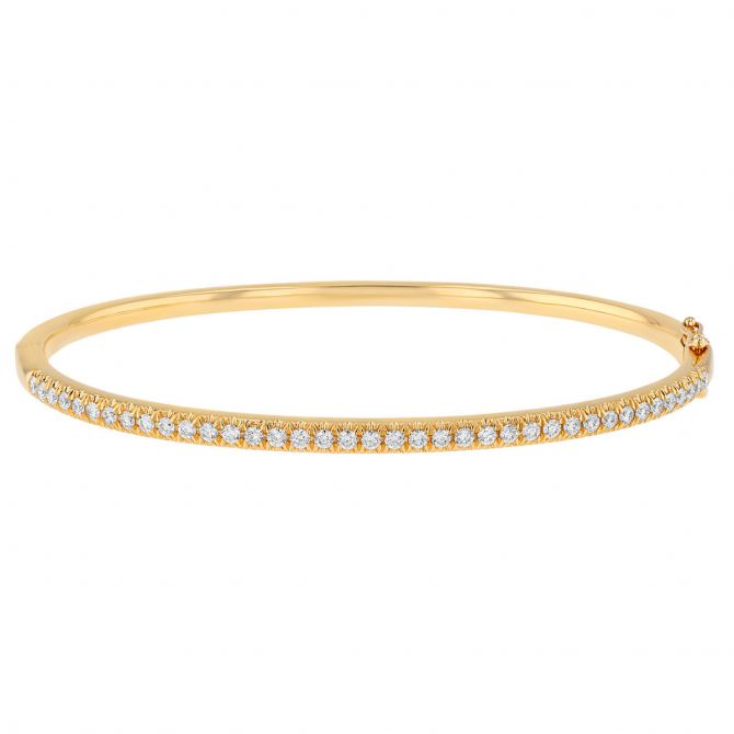 Diamond Single Row Bangle Bracelet in Yellow Gold