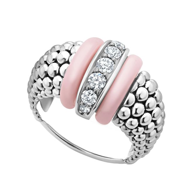 LAGOS Pink Caviar Pink Ceramic Caviar Diamond Ring, Size 6