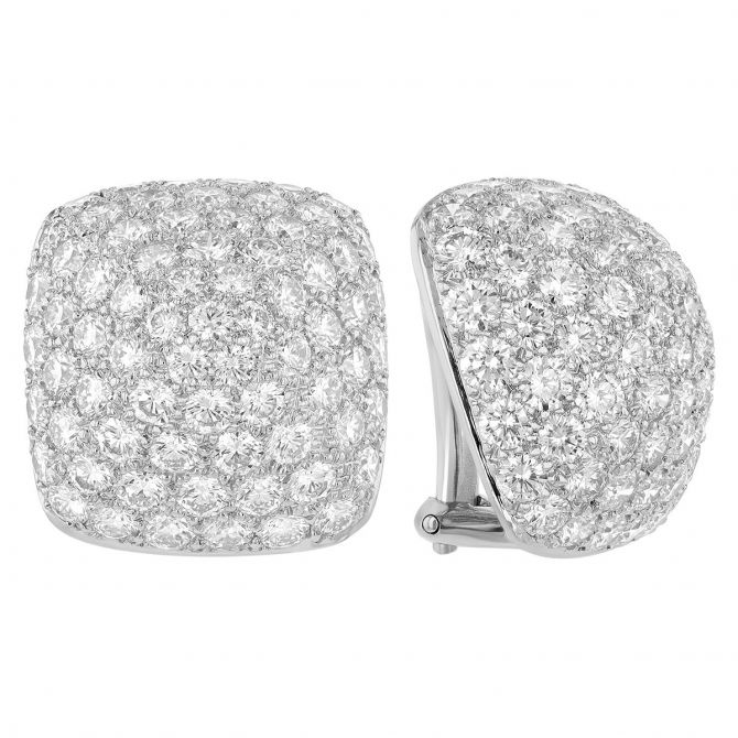 Oscar Heyman Diamond Pavé Cluster Square Earrings in Platinum