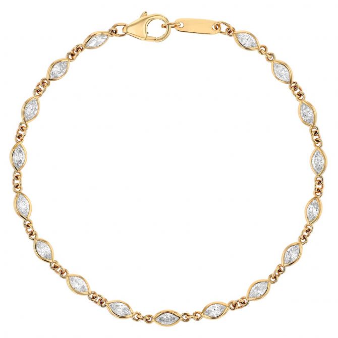 Marquise Diamond Bezel Set Station Bracelet in Yellow Gold, 6.75"