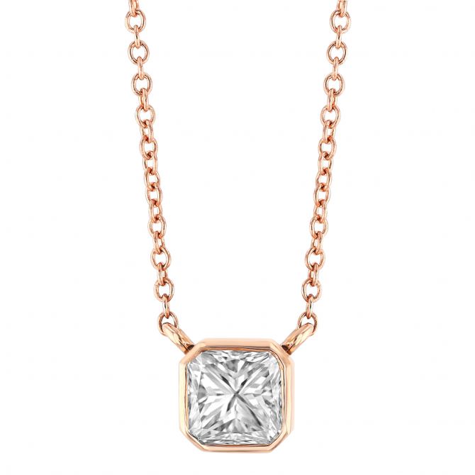 14KRG CCPR Diamond Solitaire Bezel Necklace