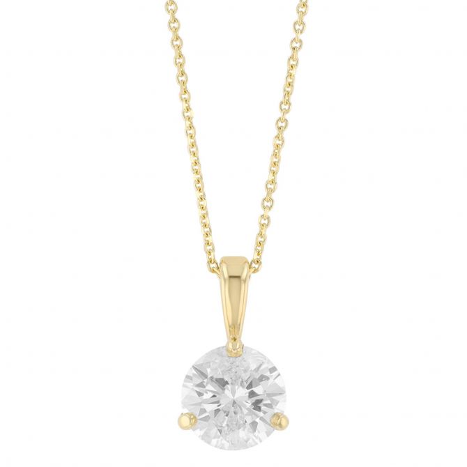 Round Diamond Soliatire Pendant in Yellow Gold, 16", 0.80 cttw