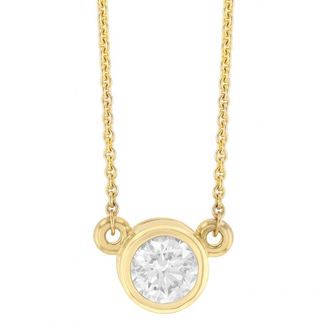 Round Diamond Soliatire Bezel Set Pendant in Yellow Gold, 18", 0.33 cttw