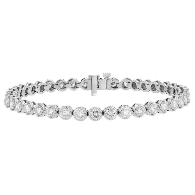 Round Diamond Tennis Bracelet in White Gold, 6.75", 5.37 cttw