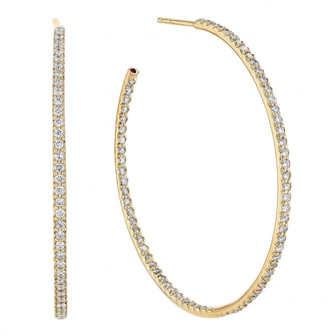 Roberto Coin Diamond Inside Out Open Hoop Earrings in Yellow Gold, 1.40 cttw