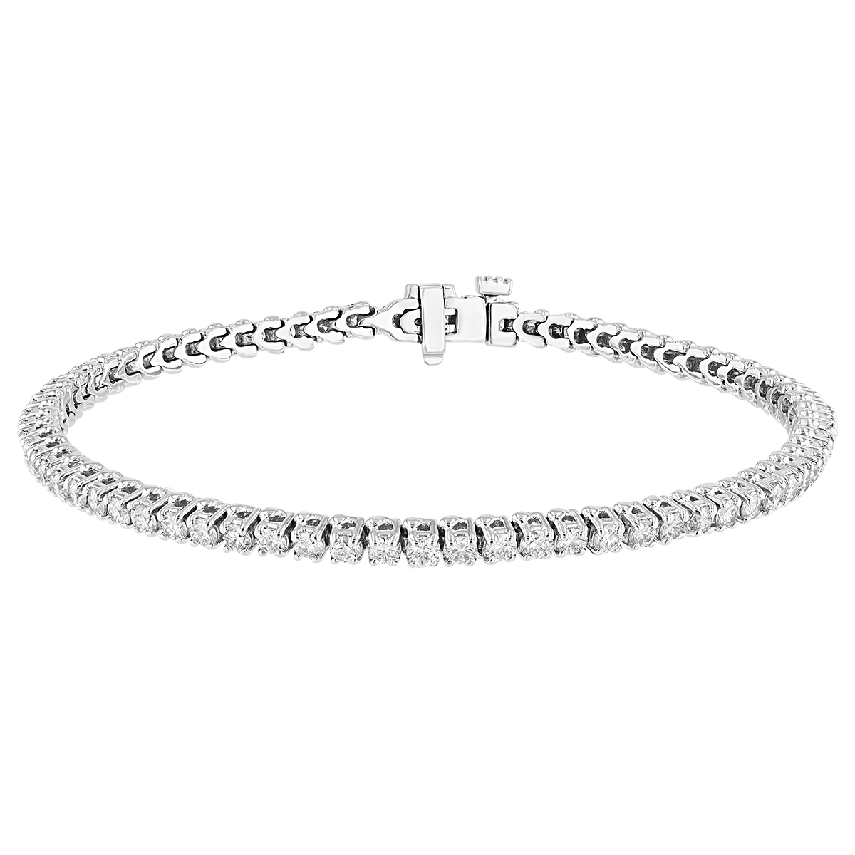 Round Diamond 4 Prong Tennis Bracelet in White Gold, 6.75