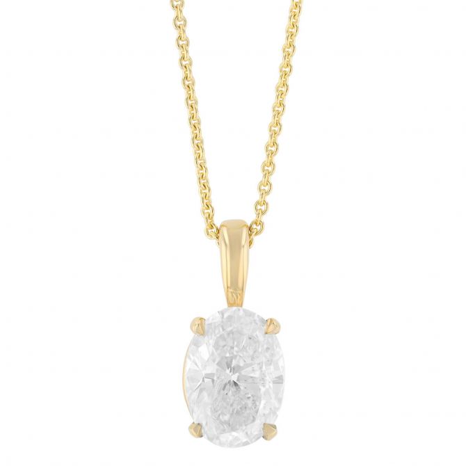 Oval Diamond Soliatire Pendant in Yellow Gold, 18", 1.18 cttw