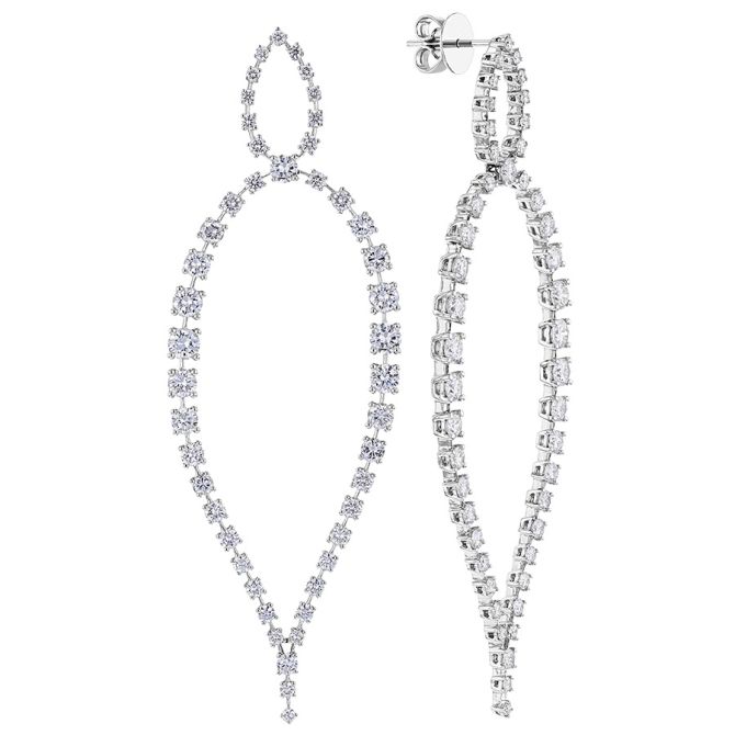 Graduated Diamond Open Pear Shape Dangle Earrings in White Gold