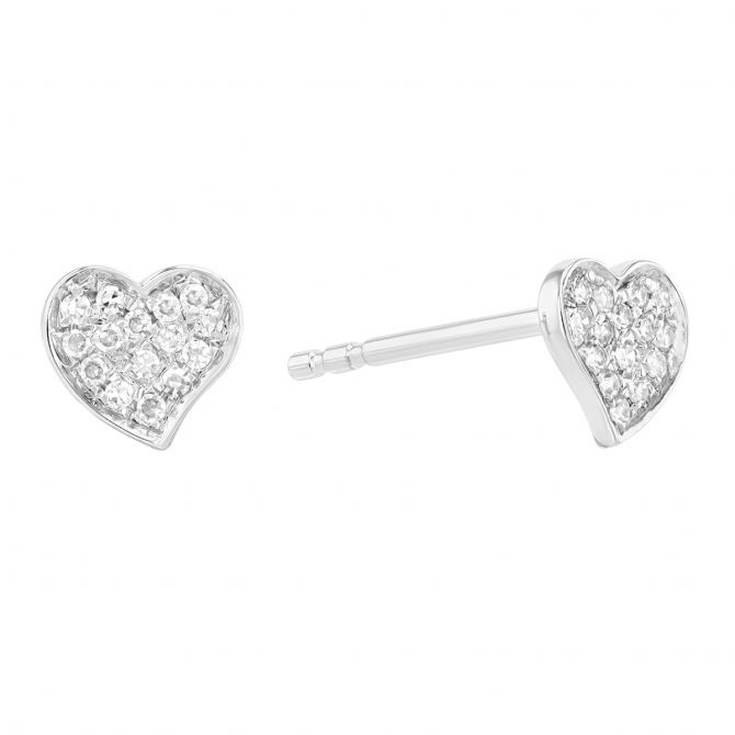 Diamond Pavé Heart Stud Earrings in White Gold