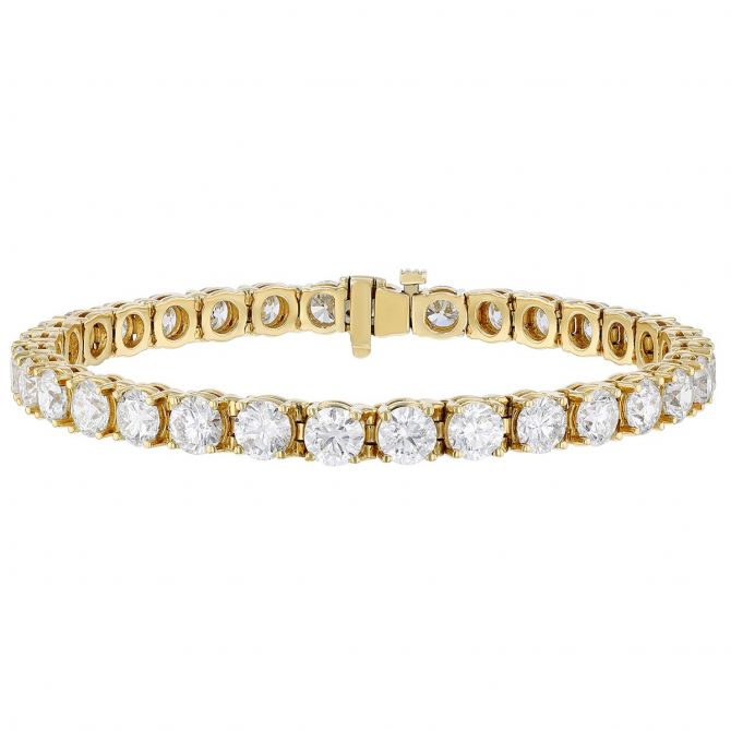 Round Diamond 4 Prong Tennis Bracelet in Yellow Gold, 7", 13.25 aptw