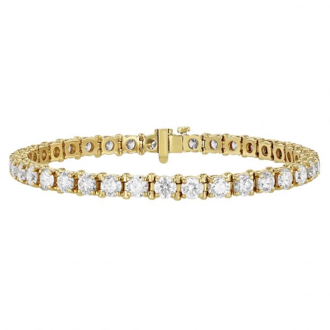 Round Diamond 4 Prong Tennis Bracelet in Yellow Gold, 6.75", 10.22 aptw