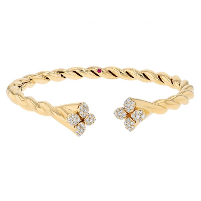 Roberto Coin Love in Verona Yellow Gold Twisted Bangle Bracelet with Diamond Pave Accent