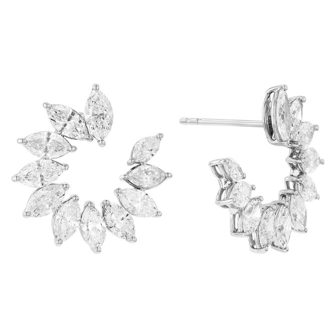 Marquise Diamond Open Circle Earrings in White Gold