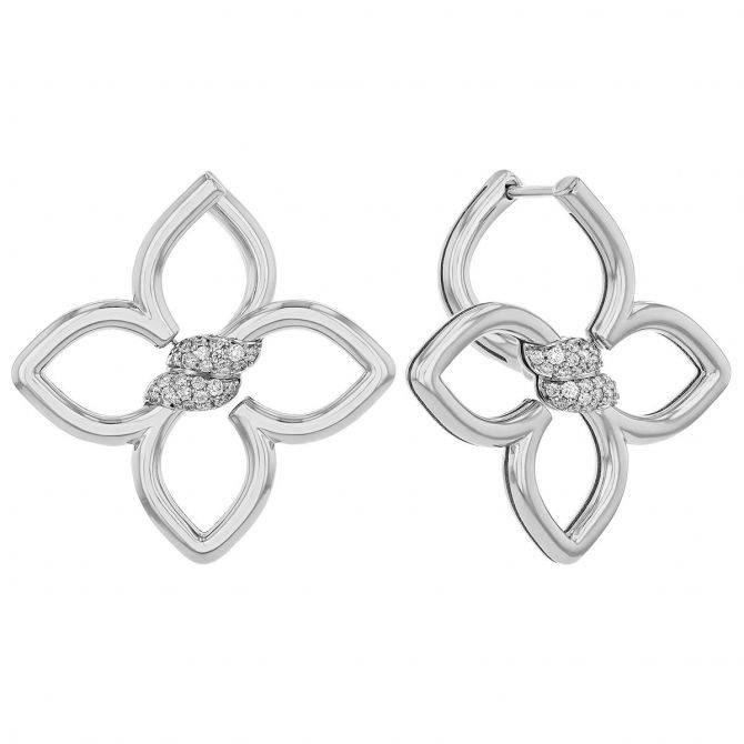 Roberto Coin Cialoma Diamond Pavé Twist Flower Drop Earrings in White Gold