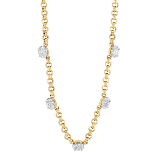 Phillips House Oval Diamond 5 Station Necklace in Yellow Gold, 18"