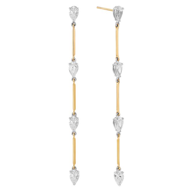 Phillips House Pear Diamond Long Drop Earrings in Yellow Gold