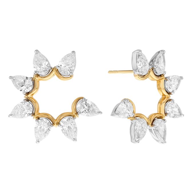 Phillips House Pear Diamond Fan Earrings in Yellow Gold