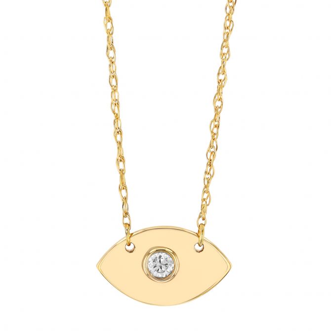 Diamond Evil Eye Pendant in Yellow Gold, 18"