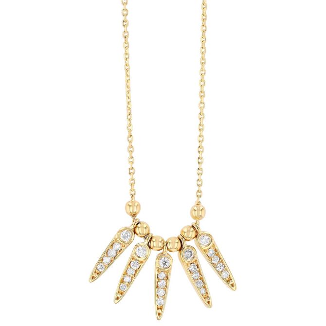 Diamond Spike & Beaded Necklace in Yellow Gold, 18"