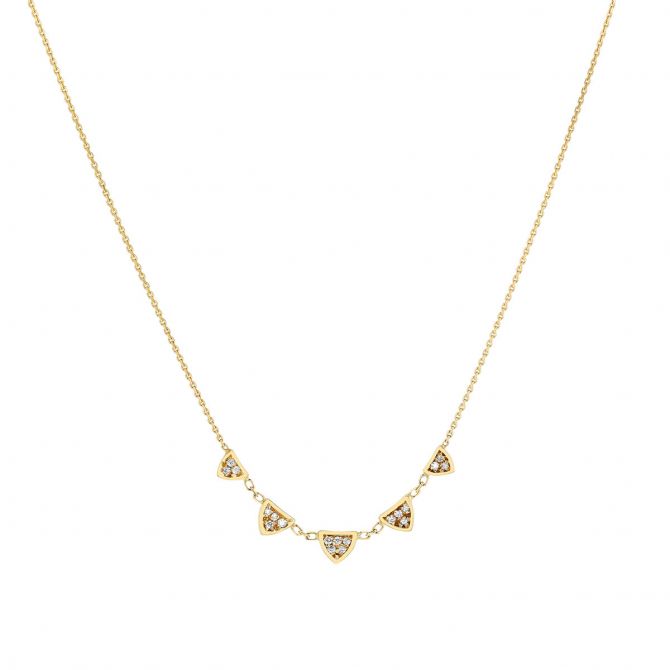 Diamond Pavé 5 Triangle Necklace in Yellow Gold, 18"