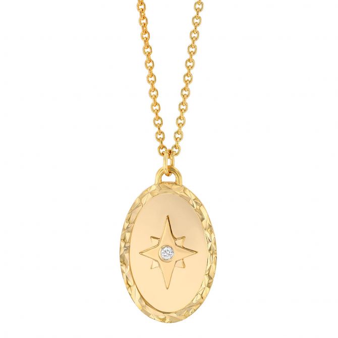 Diamond Guiding Star Oval Pendant in Yellow Gold, 20"