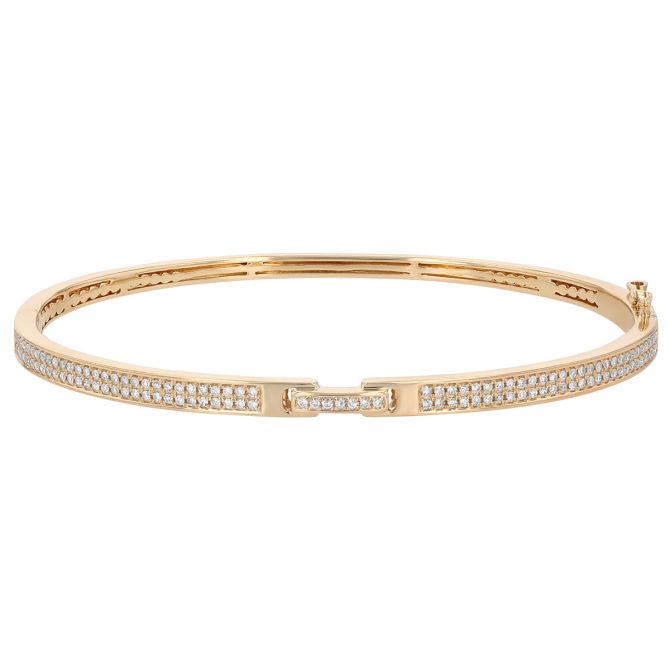 Diamond Pavé 2 Row Bangle Bracelet in Yellow Gold