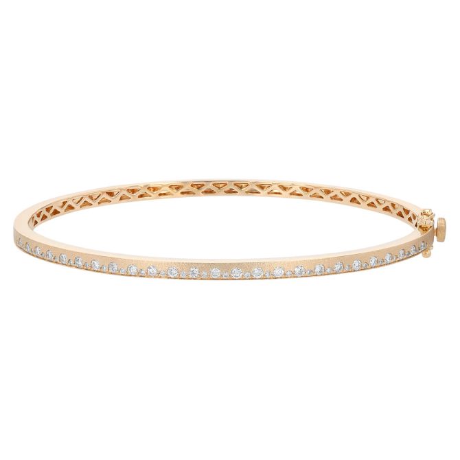 Diamond Flush Set Alternating Bangle Bracelet in Matte Yellow Gold