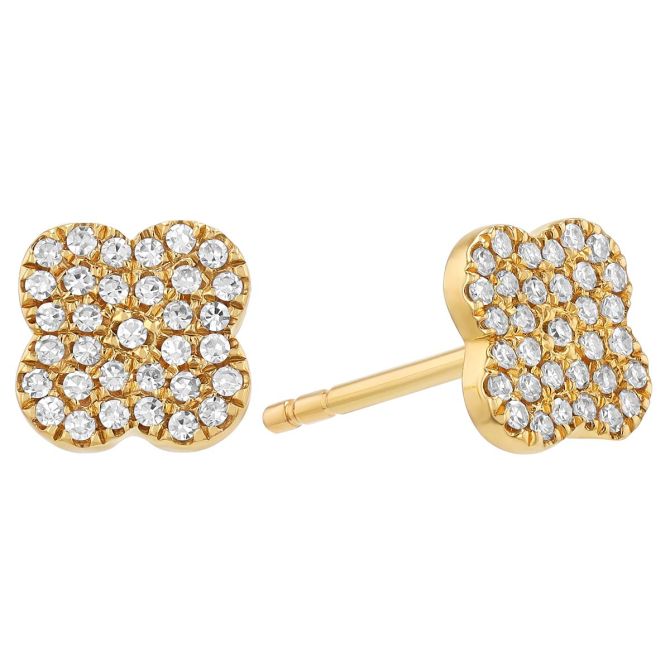 Diamond Pavé 4-Leaf Clover Stud Earrings in Yellow Gold