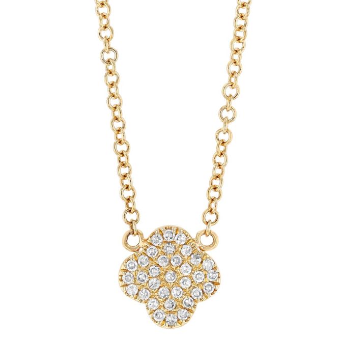 Diamond Pavé Dainty Clover Pendant in Yellow Gold, 18"