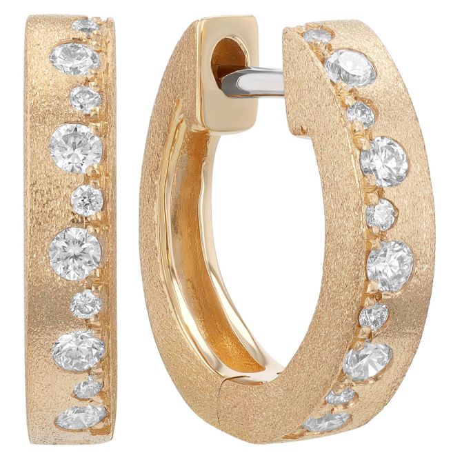 Diamond Flush Set Alternating Huggie Hoop Earrings in Matte Yellow Gold