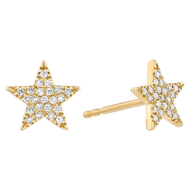 Diamond Pavé Star Stud Earrings in Yellow Gold