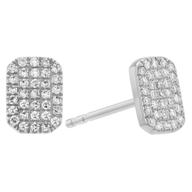 Diamond Pavé Dainty Rectangle Stud Earrings in White Gold