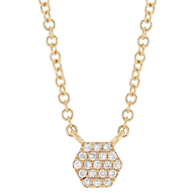 Diamond Pavé Dainty Hexagon Pendant in Yellow Gold