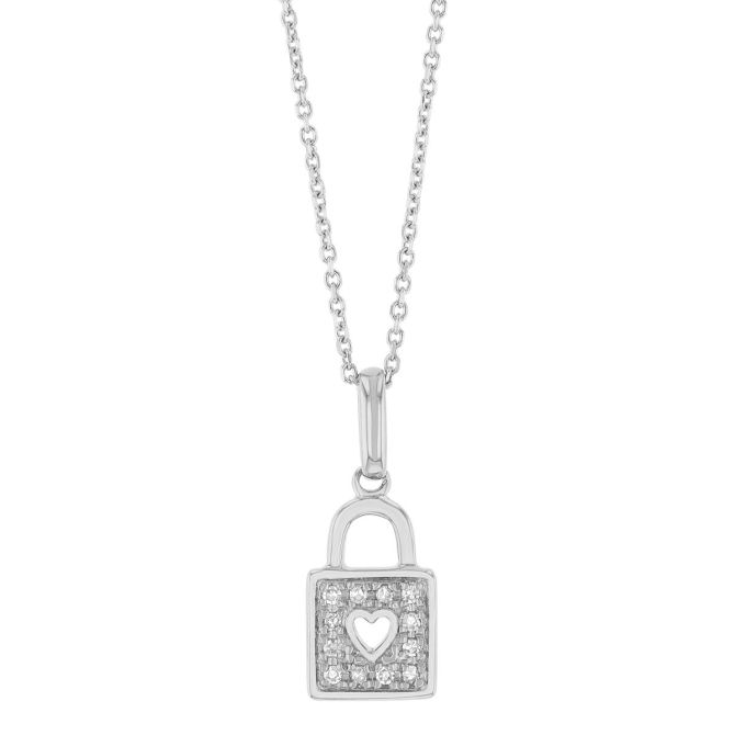 Diamond Heart Lock Pendant in White Gold