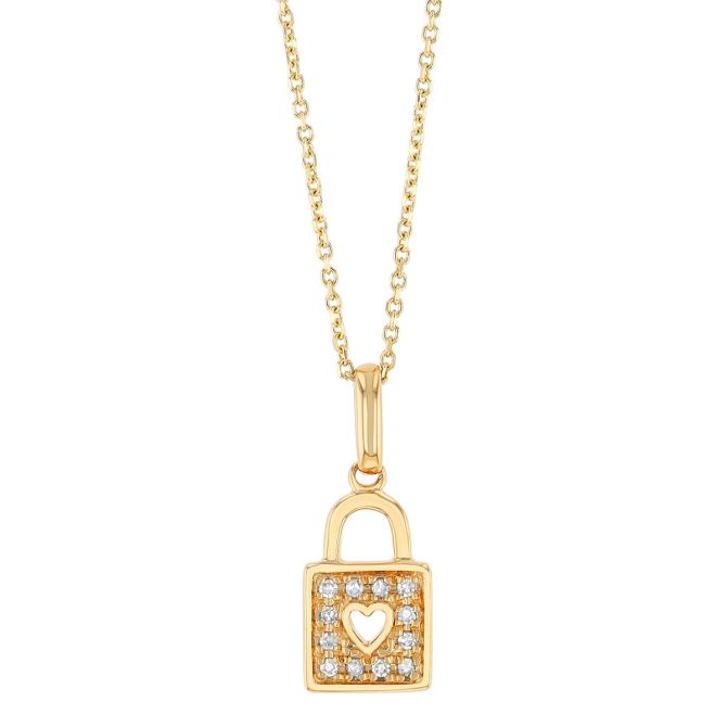 Diamond Heart Lock Pendant in Yellow Gold