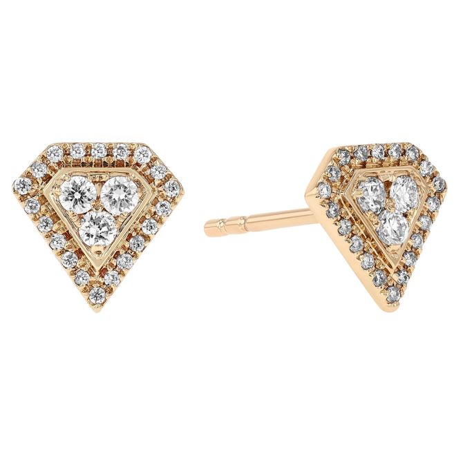 Diamond Shaped Cluster Stud Earrings in Yellow Gold