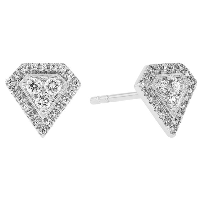 Diamond Shaped Cluster Stud Earrings in White Gold